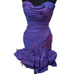Elegant Purple Strapless Dress Vintage Yvonne LaFleur Satin Ruffle 80s dress